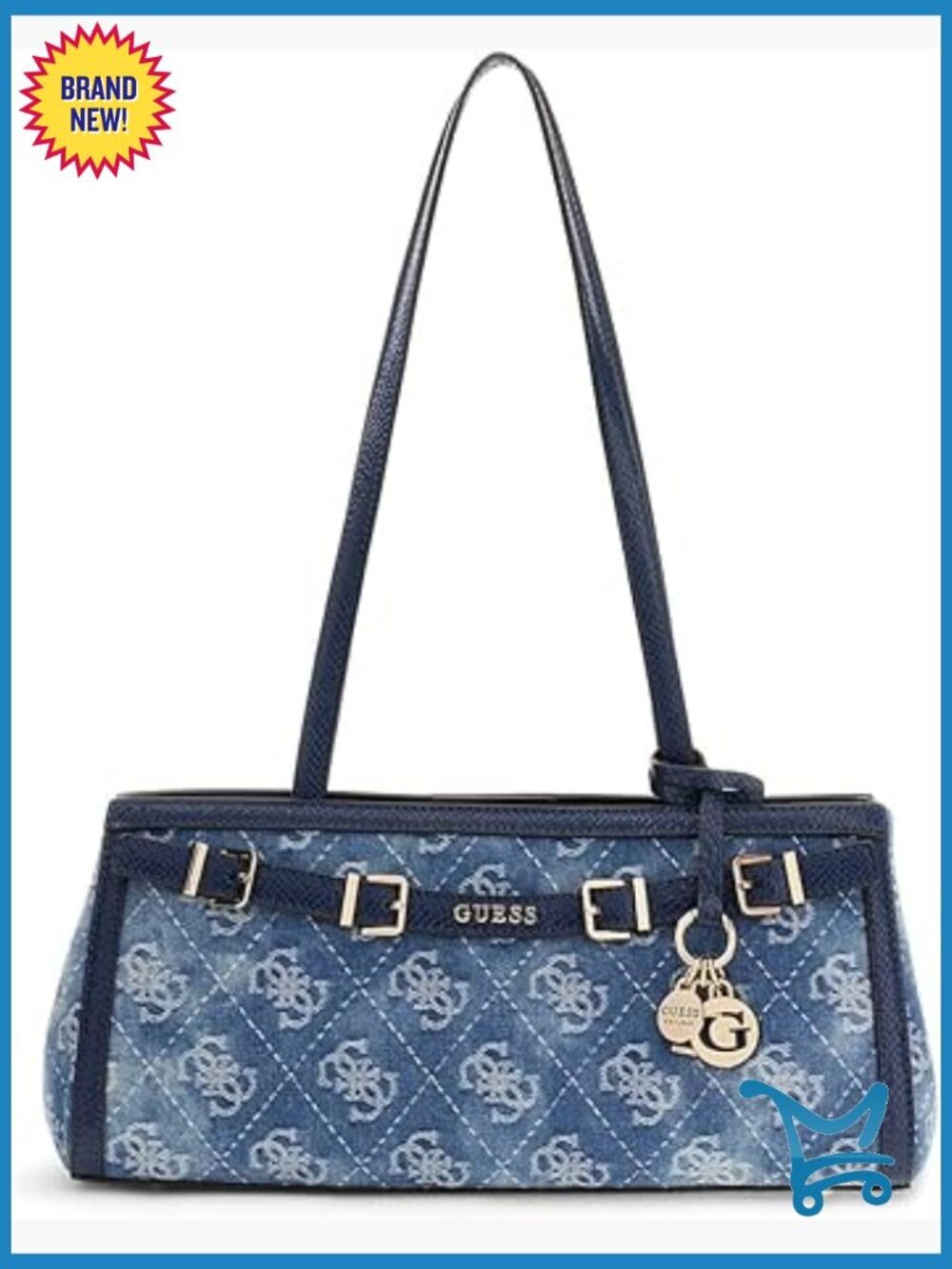 Denim Logo Satchel with Double Shoulder Straps and Zip Pockets
